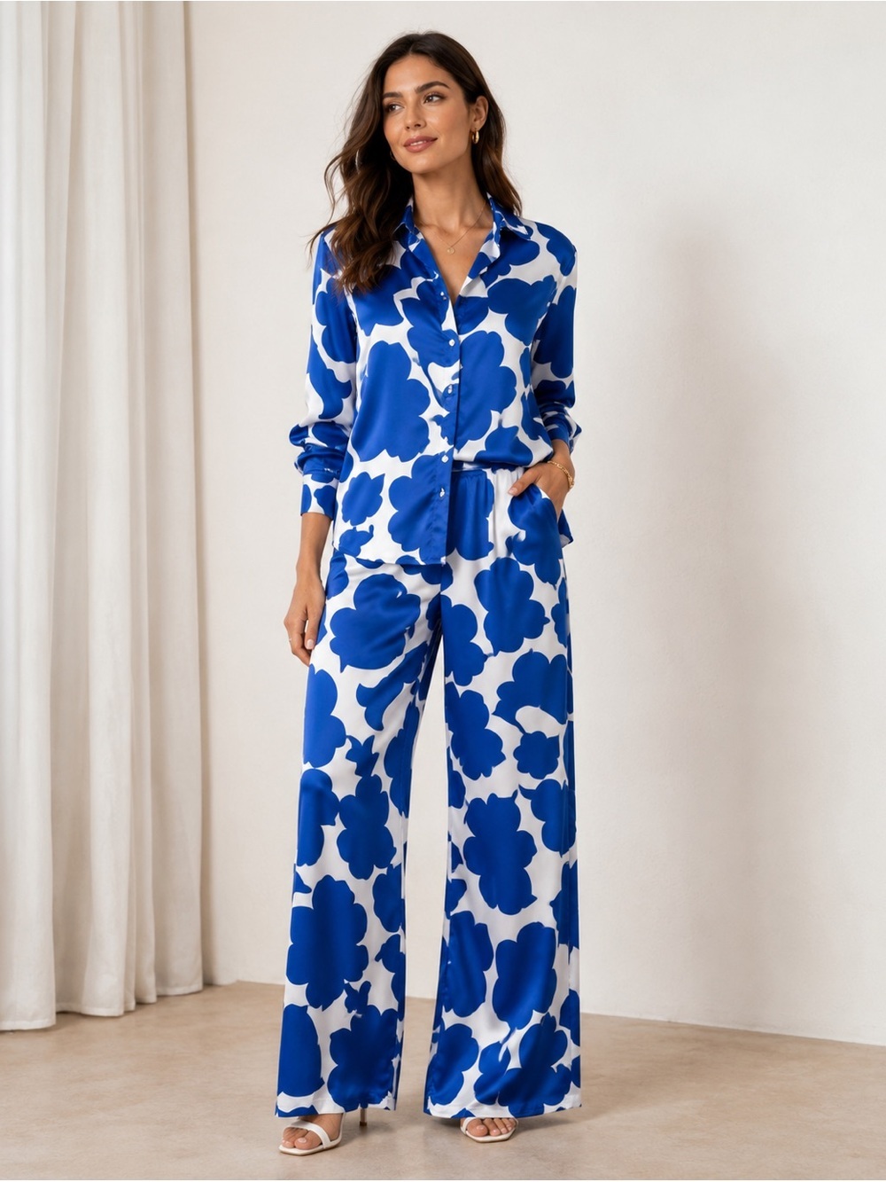 House of Harlow 1960 Wide-Leg Floral Jumpsuit - Blue & White SZ SM